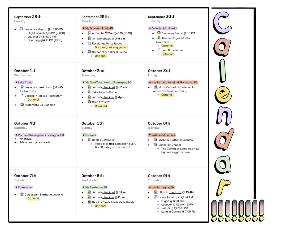Travel Calendar Graphic